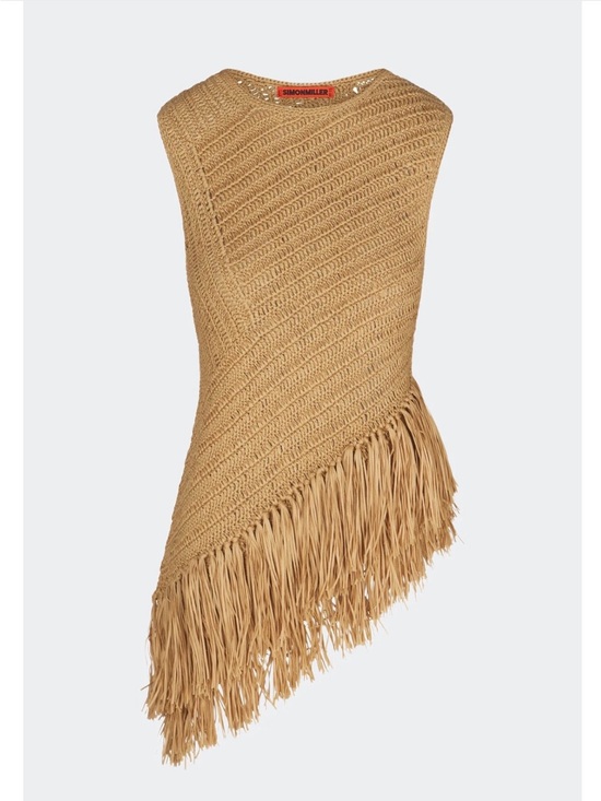Simon Miller Tops - Simon Miller Beja Tan Crocheted Fringe Asymmetrical Top